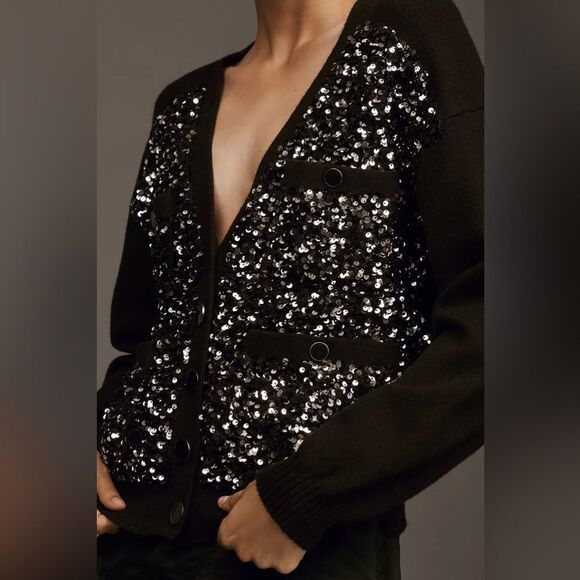 Anthropologie Sequin Button Pocket Cardigan - Picture 4 of 6